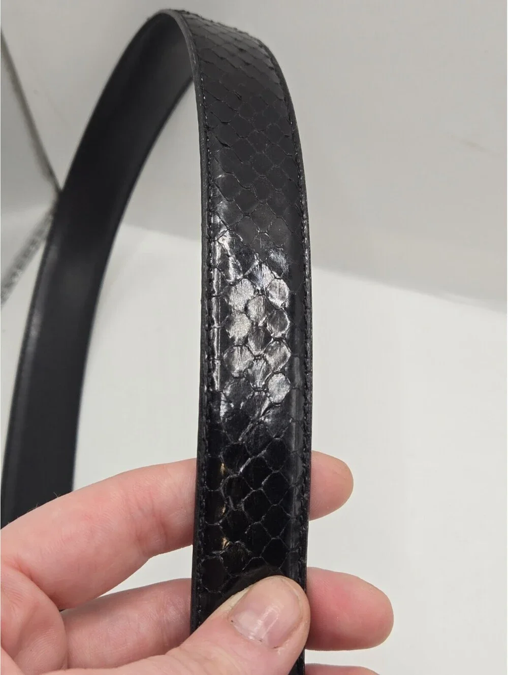 VTG 80s Genuine Snakeskin Leather Belt Black Gold Buckle Womens Size M 4144